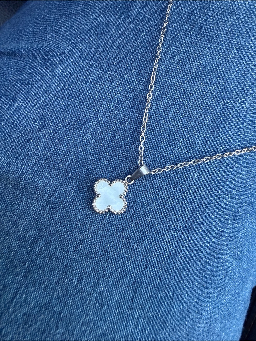 Stainless steel White Clover Pendant Necklace